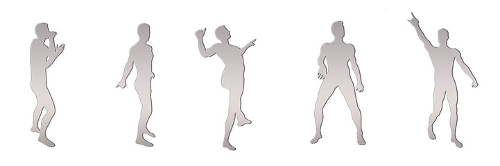 set of male silhouettes isolated on transparent background, 2d illustration

