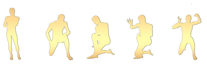 set of male silhouettes isolated on transparent background, 2d illustration
