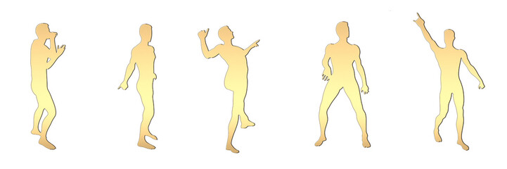 set of male silhouettes isolated on transparent background, 2d illustration
