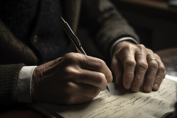 a journalist's hand holding a pen. generative AI