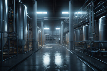 Plakat A manufacturing plant with large vats. generative AI