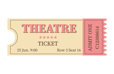 Classic retro ticket for cinema, circus, movie, theatre, cruise, concert and other events. Old vintage style in pastel colors.