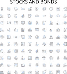 Stocks and bonds outline icons collection. stocks, bonds, investment, securities, equity, debt, market vector illustration set. exchange, trading, broker linear signs