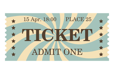 Classic retro ticket for cinema, circus, movie, theatre, cruise, concert and other events. Old vintage style in pastel colors.