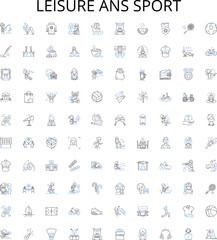 Leisure ans sport outline icons collection. Sports, Leisure, Games, Athletics, Exercise, Swimming, Tennis vector illustration set. Golf, Cycling, Racquetball linear signs