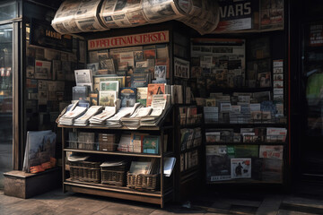 A newsstand with newspapers and magazines. generative AI - obrazy, fototapety, plakaty