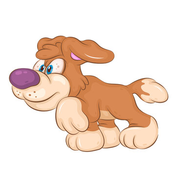 Cartoon Dog Hunter. Clipart. A cartoon illustration of a dog that has taken a trail. Unique design, Children's mascot.