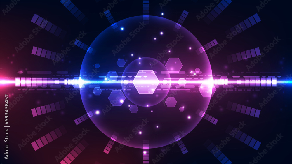 Aufkleber abstract technology background with hexagons and glowing lines. vector illustration.