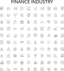 Finance industry outline icons collection. Banking, Savings, Loans, Insurance, Credit, Investment, Stocks vector illustration set. Budgeting, Interest, Rates linear signs