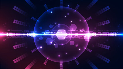 Abstract technology background with hexagons and glowing lines. Vector illustration.