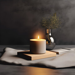 Candle Mockups were arranged on the wooden table for a natural look. Generative AI