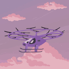 Illustration of Future Urban Air Mobility (UAM) Concept
- A flying taxi, also known as UAM, is flying in the purple-tinted evening sky.