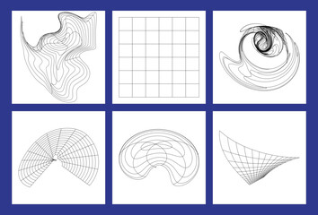 geometric 3d mesh design elements collection y2k trendy  vector set