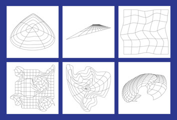 geometric 3d mesh design elements collection y2k trendy  vector set