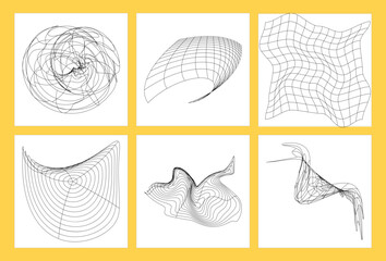 geometric 3d mesh design elements collection y2k trendy  vector set