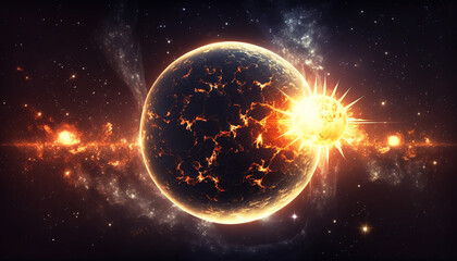 Fototapeta premium Abstract scientific background - planets in space, nebula and stars. Generative AI