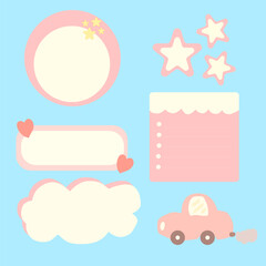 Cute minimal pink sticker memo speech bubble icon background set for insert text. Vector illustration