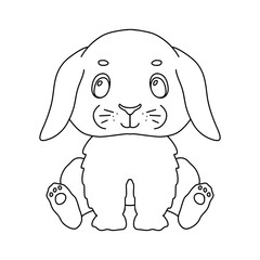 Line cute sitting bunny. Vector outline graphic illustration, character baby animal isolated on white. Funny rabbit