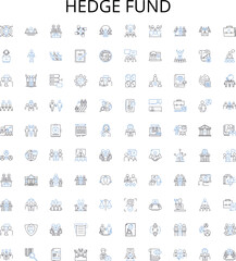 Hedge fund outline icons collection. Hedge, Fund, Investing, Investment, Management, Manager, Strategies vector illustration set. Strategy, Returns, Return linear signs