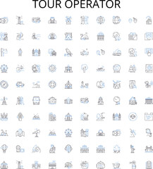 Tour operator outline icons collection. Tour, Operator, Travel, Agency, Vacation, Trip, Guide vector illustration set. Adventure, Packages, Booking linear signs