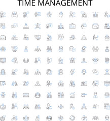 Time management outline icons collection. Planning, Discipline, Prioritization, Efficiency, Tracking, Scheduling, Focus vector illustration set. Multitasking, Goal, Deadline linear signs