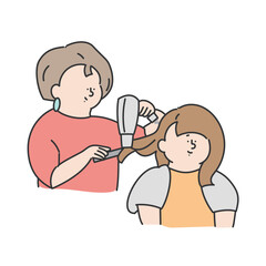 髪をカットする美容師　美容室　女性　イラスト