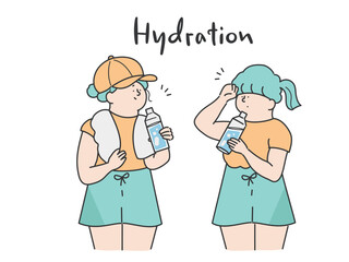 ペットボトルの水分を片手にもつ　女性　イラスト
