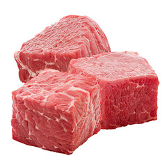 Cubes of raw beef meat isolated on transparent background