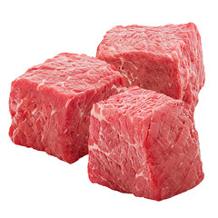 Cubes of raw beef meat isolated on transparent background