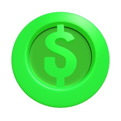 3d green game coin with dollar sign
