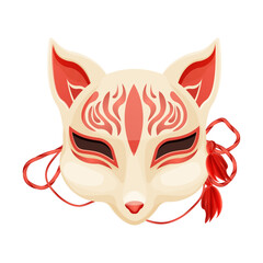 Kitsune folklore japan mask,Asian mythology mascot fox in cartoon style isolated on white background.