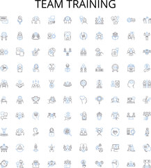 Team training outline icons collection. Team-building, Collaboration, Education, Coaching, Facilitation, Accountability, Motivation vector illustration set. Communication, Productivity, Feedback