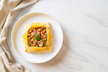 egg wrap or stuffed egg with minced pork and vegetable
