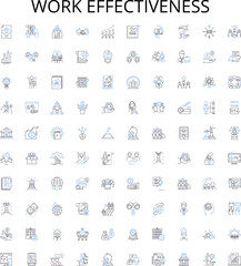 Work effectiveness outline icons collection. Efficiency, Productivity, Accuracy, Quality, Output, Proficiency, Competency vector illustration set. Potential, Proficiency, Competency linear signs