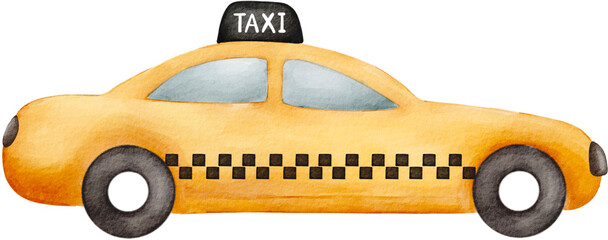 taxi car watercolor png - obrazy, fototapety, plakaty