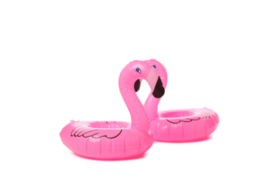 Rubber ring flamingos isolated on white background