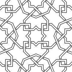 Seamless geometric ornament based on traditional islamic art. Black and white.