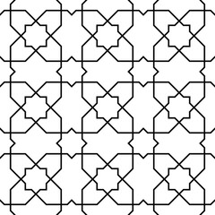Seamless geometric ornament based on traditional islamic art. Black and white.