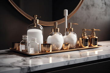 set of elegant soap dispensers and jars. generative AI