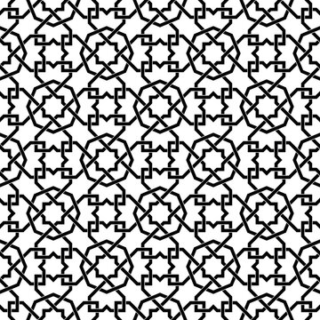 Seamless geometric ornament based on traditional islamic art. Black and white.