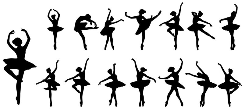 set of silhouettes of ballerinas beauty dancing.