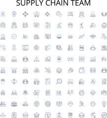 Obraz premium Supply chain team outline icons collection. Supply, chain, team, procurement, logistics, inventory, operations vector illustration set. management, planning, distribution linear signs