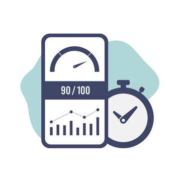Optimize website performance with Core Web Vitals - vector icon depicting growing chart, indicator, and timer for better search engine rankings and good user experience