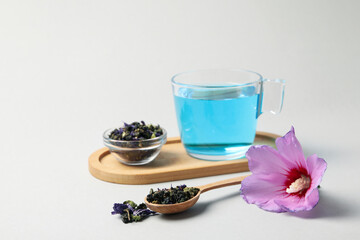 Concept of tasty hot drink, Anchan tea, space for text