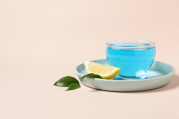 Concept of tasty hot drink, Anchan tea, space for text