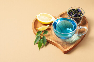 Concept of tasty hot drink, Anchan tea, space for text