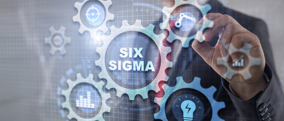 Six Sigma Manufacturing Quality control. Process improving concept. Business internet tehcnology