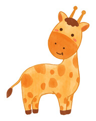 Giraffe . Watercolor paint design . Cute animal cartoon character . Standing position . Vector .