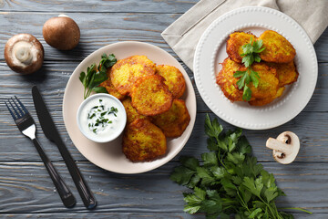 Tasty food concept - potato pancakes, delicious homemade food