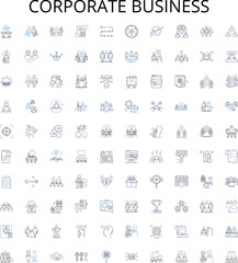 Corporate business outline icons collection. Company, Management, Business, Corporate, Organization, Investment, Strategy vector illustration set. Planning, Career, Enterprise linear signs